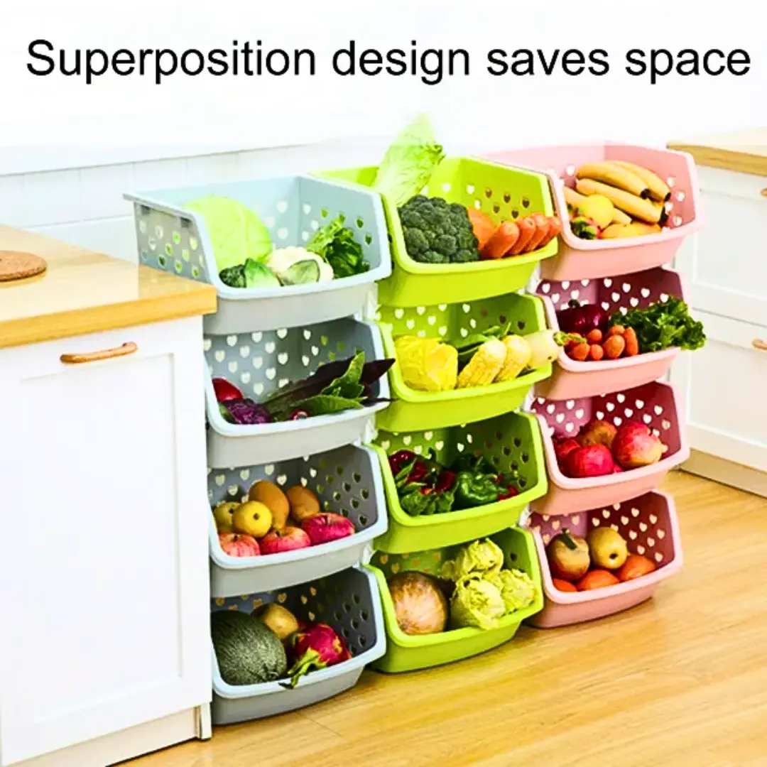 4 Layer High Capacity, Durable ,Stackable, Hollow-Out Household Storage Rack