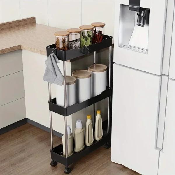 Narrow Type Multi Purpose Gap Storage Trolly Rack Multifunctional Movable Gap Storage Cart( white)