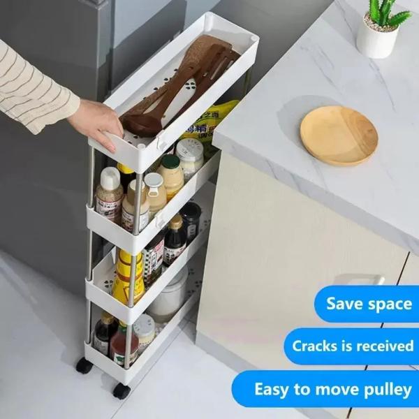 Narrow Type Multi Purpose Gap Storage Trolly Rack Multifunctional Movable Gap Storage Cart( white)