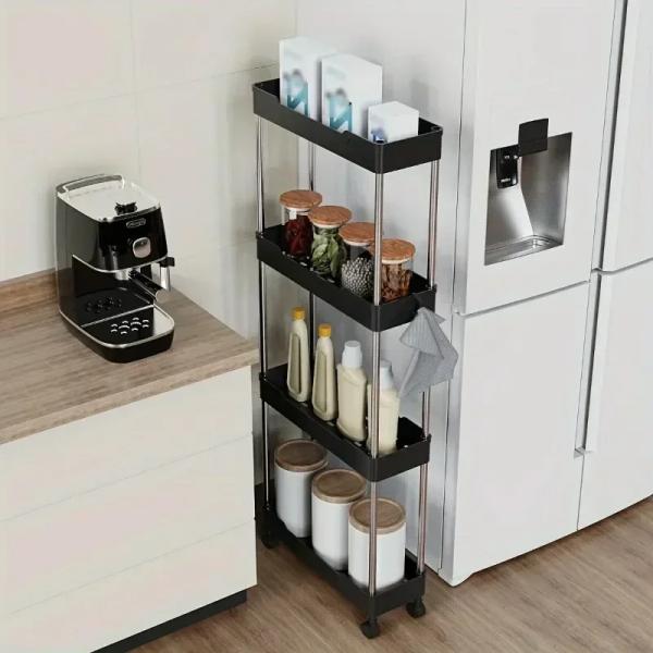 Narrow Type Multi Purpose Gap Storage Trolly Rack Multifunctional Movable Gap Storage Cart( white)